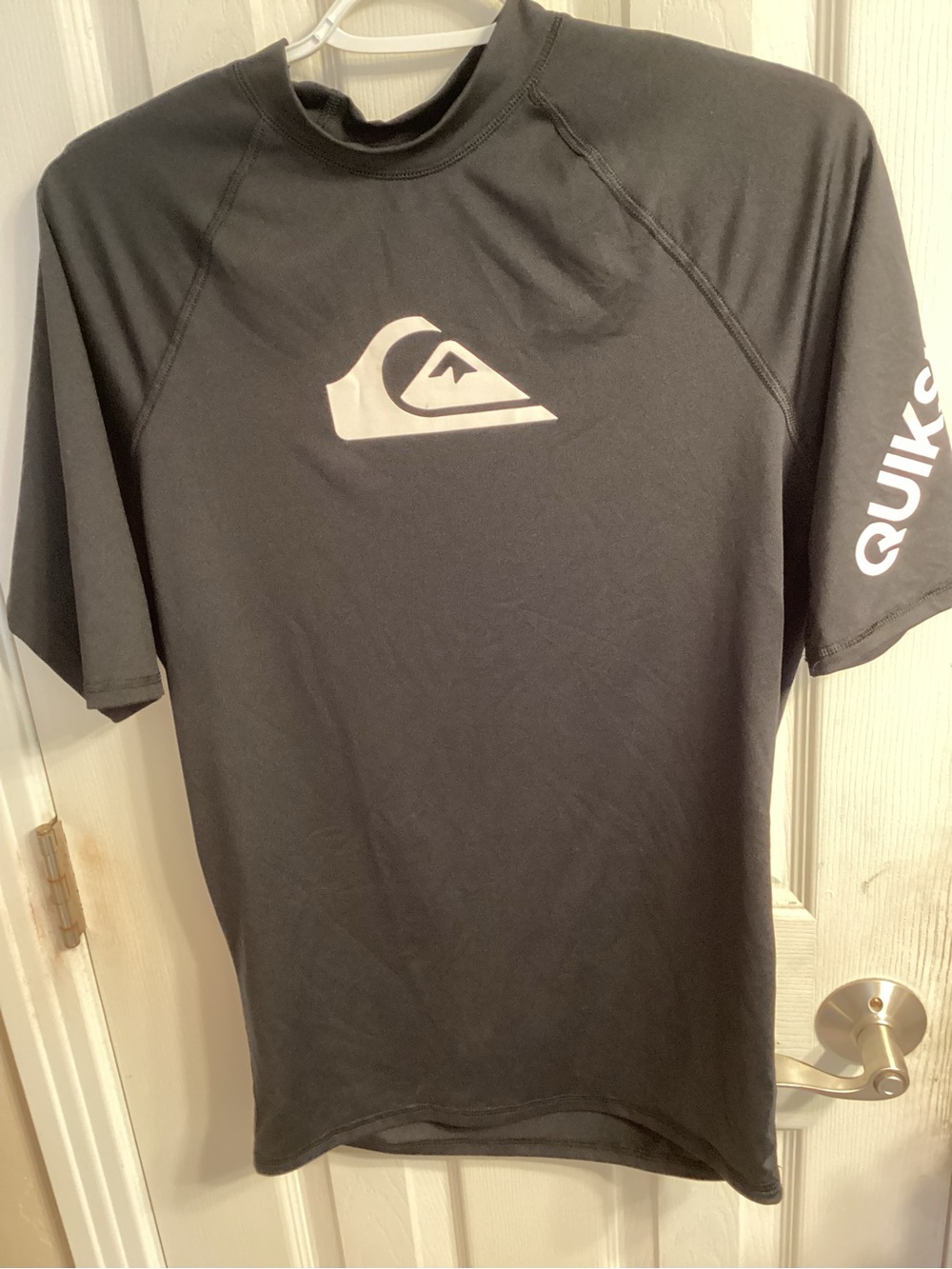 Quiksilver Men’s Black Short-Sleeve Rash Guard with White Logo